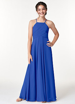 Azazie Ginger Junior Royal Blue A-Line Pleated Chiffon Dress image1