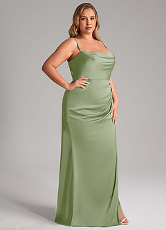 Azazie Leonis Bridesmaid Dresses Dusty Sage Mermaid Pleated Stretch Satin Convertible Dress image13