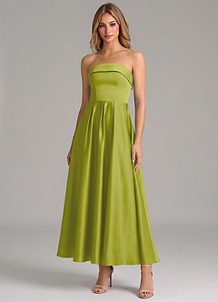 Azazie Lucienne Bridesmaid Dresses Lemongrass A-Line Pleated Stretch Satin Dress image1