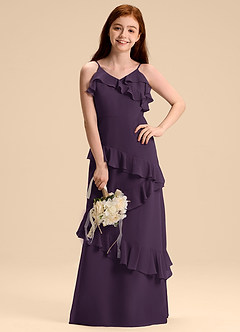Azazie Evara Junior Plum A-Line Chiffon Dress image4