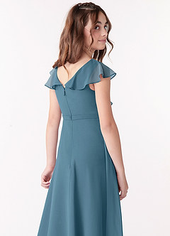 Azazie Posie Junior A-Linie Gestreift Chiffon Kleid Bermudablau image6
