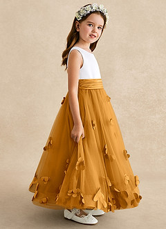 Azazie Vi Flower Girl Dresses Butterscotch A-Line Sleeveless Tulle Dress image7