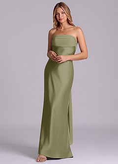 Azazie Ailanie Bridesmaid Dresses Pistachio Sheath Strapless Stretch Satin Dress image3