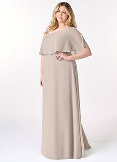 Azazie Lizzy Robes de demoiselle d'honneur Robe Trapèze en Mousseline de soie Ue épaule Givre image10