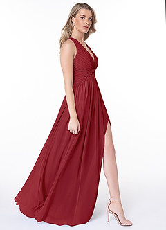 Azazie Jaclyn Brautjungfernkleider A-Linie Plissee Chiffon Kleid Granatapfelrot image5