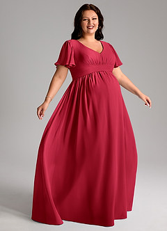 Azazie Verna Brautjungfernkleider für Schwangere A-Linie V-Hals Gerüscht Chiffon Bodenlänge Kleid image9
