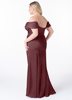 Azazie Amyra Robes de demoiselle d'honneur Robe Fourreau Convertible en Satin extensible Épaule décolletée Sangria image13
