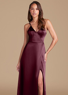 Azazie Maksim Robes de demoiselle d'honneur Robe Trapèze en Satiné métallisé Cabernet image3