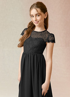 Azazie Delevingne Junior Black A-Line Lace Chiffon Dress image4