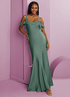 Barbie ♥ Azazie Final Sale Eucalyptus Sheath Pleated Stretch Satin Dress image1