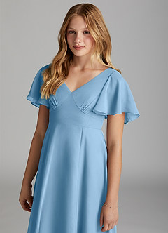 Azazie Kimber Junior Steel Blue A-Line Pleated Chiffon Dress image6