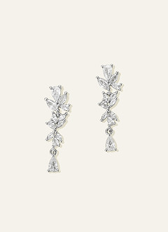 front Boucles d'oreilles pendantes en forme de larme avec zircon cubique en forme de feuille