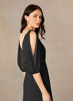 Azazie Bronwyn Kleider für die Brautmutter A-Linie V-Hals Gerüscht Chiffon Kleid Schwarz image5