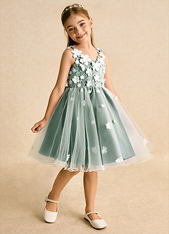 Azazie Junebug vestidos de niña de las flores Vestido de Marfil Verde Oscuro de Tul de Princesa con Encaje image2