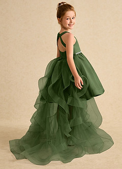 Azazie Julietta Flower Girl Dresses Olive Ball-Gown Convertible Tulle Dress image6