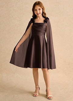 Azazie Resa Girls Formal Final Sale Dusty Sage A-Line Pleated Matte Satin Dress image3
