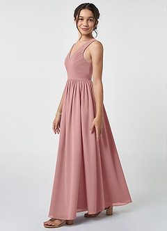 Azazie Keyla Junior Dusty Rose A-Line Pleated Chiffon Dress image3