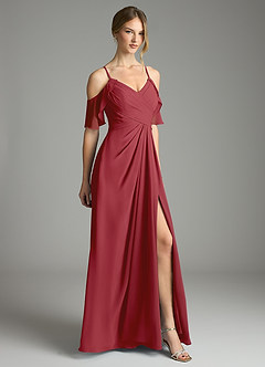 Azazie Dakota Bridesmaid Dresses Pomegranate A-Line V-Neck Pleated Chiffon Dress image5