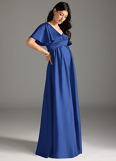 Azazie Verna Maternity Bridesmaid Dresses A-Line Ruched Stretch Satin Floor-Length Dress image6