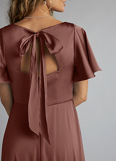 Azazie Kimber Brudtärnklänningar Klänning av A-Line i Stretch Satin Ruched Espresso image5