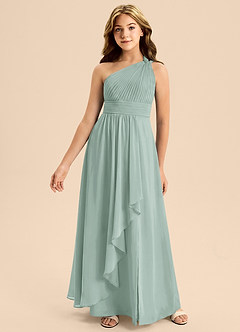 Azazie Skye Junior Agave A-Line Pleated Chiffon Dress image4