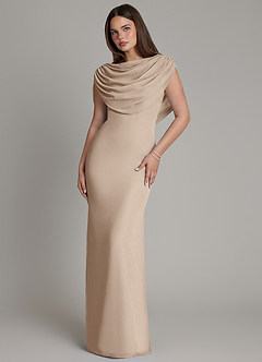 Azazie Hadley Robes de demoiselle d'honneur Robe Sirène en Mousseline de soie Plissée Taupe image2