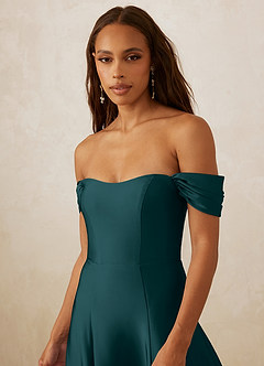 Christian Siriano Bridal for Azazie 1002 Bridesmaid Dresses Pine A-Line Off the Shoulder Stretch Satin Convertible Dress image5