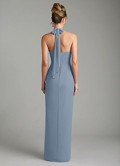 Azazie Arnelle Bridesmaid Dresses Dusty Blue Sheath Pleated Chiffon Dress image2