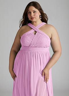 Azazie Hillian Bridesmaid Dresses Candy Pink A-Line Halter Pleated Mesh Dress image13