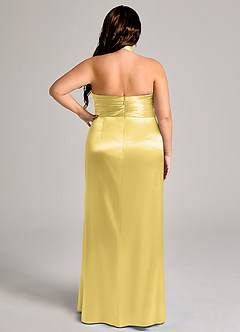 Azazie Jemma Bridesmaid Dresses Canary Sheath Pleated Metallic Satin Dress image2