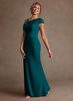 Azazie Rachael Final Sale Dusty Blue Sheath Off the Shoulder Stretch Crepe Dress image4