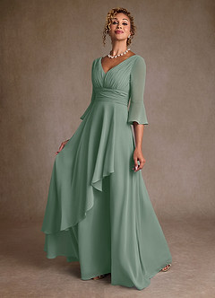 Azazie Eire Moeder van de bruid jurken A-Lijn Jurk van Chiffon Geplooid Zilveren Salie image3