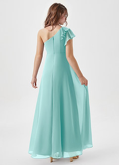 Azazie Arabella Junior Abito A-Line in Chiffon Increspato Acqua image2