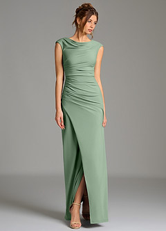 Azazie Chantal Robes de demoiselle d'honneur Robe Sirène en Jersey extensible de qualité supérieure Plissé Matcha image6