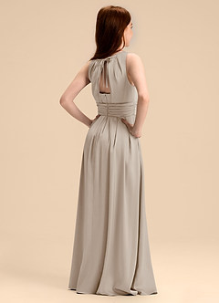 Azazie Bibiane Junior Abito A-Line in Raso Elasticizzato Plissettato Gelo image7