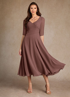 Azazie Durant Vestidos para mãe da noiva Vestido Café Expresso de Chiffon de Linha A com Plissado image2