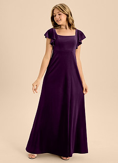Azazie Bondi Junior Grape A-Line Bow Velvet Dress image3