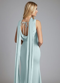 Azazie Tallie Bridesmaid Dresses Mist Mermaid Pleated Stretch Satin Dress image3