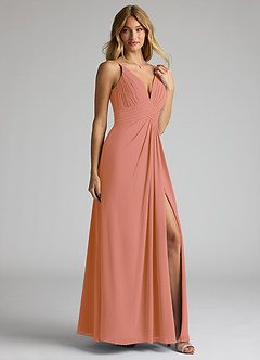 Azazie Maren Allure Bridesmaid Dresses MAI TAI A-Line V-Neck Lace Chiffon Dress image4
