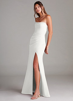 Azazie Leonis Vestidos de damas de honor Vestido de Blanco de Gasa de Corte Recto Convertible con Sin tirantes image3