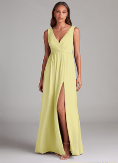 Azazie Tanicia Bridesmaid Dresses Lemon Sorbet A-Line Pleated Chiffon Dress image1