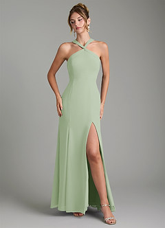 Azazie Rue Bridesmaid Dresses Dusty Sage A-Line Halter Chiffon Dress image4