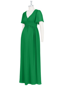 Azazie Verna vestidos de dama de honor de maternidad Vestido de Corte En A Cuello en V fruncido Hasta el suelo Gasa image12