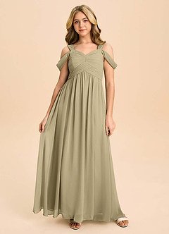 Azazie Lianne Junior Moss Green A-Line Off the Shoulder Chiffon Dress image2