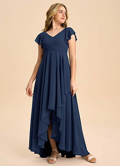 Azazie Caria Junior Dark Navy A-Line Pleated Chiffon Dress image3
