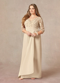 Azazie Joan Mother of the Bride Dresses Champagne Sheath V-Neck Lace Chiffon Dress image8