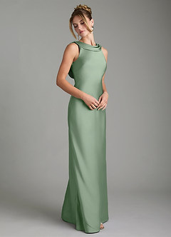 Azazie Aussie Vestidos de damas de honor Vestido de Matcha de Satén Elástico de Corte Recto con Plisado image5