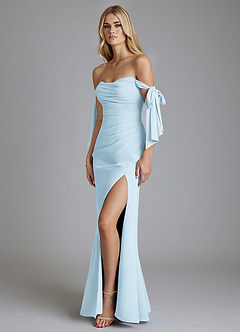 Azazie Nehemia Brudtärnklänningar Klä av Sjöjungfru i Chiffong Av axeln Himmelsblå Konvertibel image4