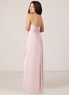 Azazie Kaylee Junior Blushing Pink A-Line with Belt Chiffon Dress image5
