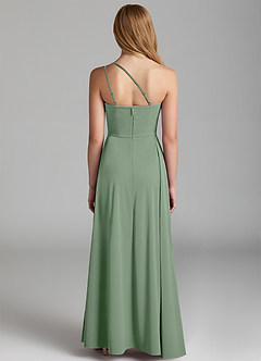 Azazie Maron Junior Matcha A-Line Pleated Stretch Satin Dress image4